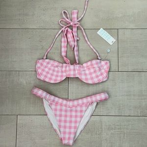 New Frankies bikinis | Pink Ceilo gingham top and bottom